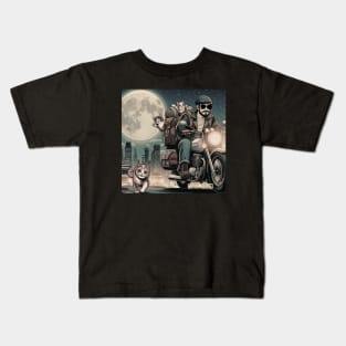 Roaming Riders: Motorbiker Cat Dad Adventure Kids T-Shirt